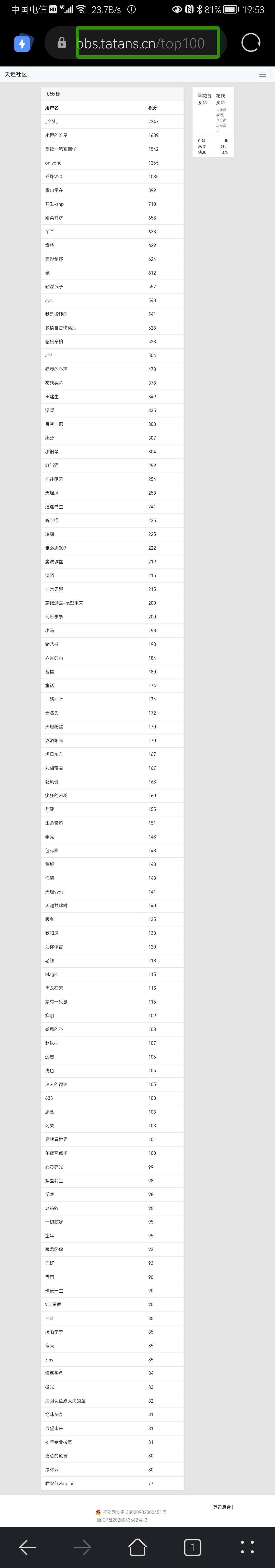 积分榜top100